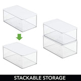 mDesign Bathroom Plastic Stackable Storage Box Container, Hinged Lid - Cabinet, Vanity Organizer for Toiletries, Makeup, First Aid, Hair Accessories, Bar Soap, Loofahs, Bath Salts - Clear/White