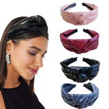 Bohend Fashion Women Headband Wide PU Leather Knotted Hair Hoop Solid Turban Daily Use Hair Accessories for Women and Girls(4pcs)