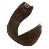 Full Shine Human Hair Clip In Extensions 18 Inch 7 Pcs Full Head Clip on Hair Extensions Human Hair Color 4 Medium Brown Clip In Hair 100 Gram Real Hair Extensions Clip Ins