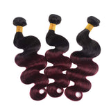 Bk Beckoning 1b 99j Ombre Body Wave Human Hair Bundles Dark Roots To Burgundy 100g/Bundle Unprocessed Brazilian Virgin Hair 3 Pcs Wavy Weave For Women (10 12 14 Inches, 300g)