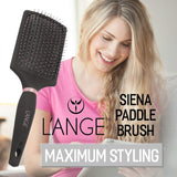 L’ange Hair Siena Paddle Nylon Brush | Helps Groom and Detangle All Types of Hair | Heat-Resistant Nylon-Tipped Bristles | Black