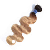1b/27 Mink Brazilian Body Wave Ombre Hair Bundles Honey Blonde Ombre Human Hair Bundles 100gram Unprocessed Brazilian Wavy Virgin Hair Weave Ombre 2 Tone Dark to Root Machine Double Drawn Weft(12inch)