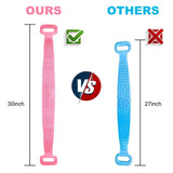 GIRO 2 Pack Silicone Body Scrubber Lengthen 30'' Double Side Exfoliating Massage Washer Body Bath Brush With Hook Up Back Scrubber for Shower(30inch, Pink&Blue)