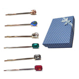 Hair Accessories Oval Square Shiny Twinkling Cubic Pins for Women Girls Ribon Box Set of 6 Red Green Black White Blue Peach (Set 2)