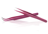 Pink Curved and Straight Tweezers Professional Tweezer Set - 2 Tweezers Great For Facial, Ear, Nose & Ingrown Hair Remover Treatment. Make Perfect Eyebrow Shapes