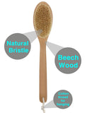 Beechwood Bath and Shower Body Brush With Nature Boar Bristles, Long Hand Wooden Dry Bath Body Back Brush, Perfect Spa Gift