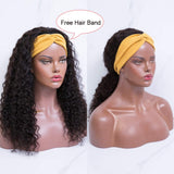 Curly Human Hair Wigs with Headbands Attached Deep Wave Wig 22”, Glueless Natural Black Wavy Wigs for Women Beginner Friendly, No Glue, No Gel