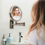 Ovente Wall Mounted Vanity Makeup Mirror 9 Inch with 10X Magnification and Extendable Arm, Double-Sided with 360 Degree Swivel Mechanism and Zero Distortion, Antique Bronze (MNLFW90ABZ1X10X)