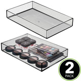 mDesign Wide Makeup Organizer for Bathroom Drawers, Vanity, Countertop - Storage Bins for Makeup Brushes, Eyeshadow Palettes, Lipstick, Lip Gloss, Blush, Concealers - 2 Pack, 12" x 8" - Smoke Gray
