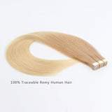ABH AmazingBeauty Hair Pre-Taped 50g/20pcs Remy Human Hair Ombre Blonde Skin Weft Hair Extensions, Invisible, Seamless, Two Toned Dark Dirty Blonde Fading into Platinum Ash Blonde T12-60, 14 Inch