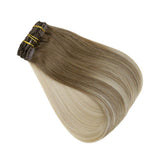 Full Shine Hair Extensions Clip Ins 10 Pieces Remy Balayage Clip In Hair Extensions Color 8 Ash Brown Fading to 60 Platinum Blonde Straight Clip Extensions Real Hair 12 Inch 80 Gram