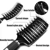 2 Pcs Boar Bristle Hair Brush Curved Vented Detangling Brush for Women and Men, Quick Blow Drying Brush Anti-frizz Styling Hair Brush for Long, Thick, Curly, Straight, Thin Hair, Wet or Dry Use