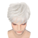 Men‘s White Wigs Short Layered Natural Cosplay Costume Synthetic Heat Resistant Replacement Wig with Wig Cap