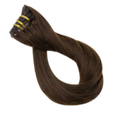 Full Shine Human Hair Clip In Extensions 18 Inch 7 Pcs Full Head Clip on Hair Extensions Human Hair Color 4 Medium Brown Clip In Hair 100 Gram Real Hair Extensions Clip Ins