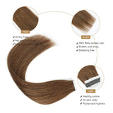 Glowingwin Tape in Premium Quality Silky Natural Hair Straight Real Hair Extensions   Rooted Bronze Color 20 inch 20pcs 60g