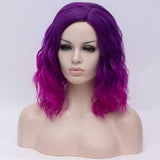 BERON 14" Womens Short Curly Wavy Wig with Synthetic Party Halloween Wigs Wig Cap Included (Purple Ombre)