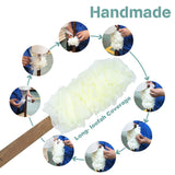 Wooden Handle Loofah and Poufs Set, Teak Wood Long Handle Soft Body Luffa Set for Men & Woman Included 1 Loofah Sponge On a Stick, 1 Exfoliating Shower Pouf By HTB