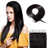 SEGO Remy Tape In Hair Extensions Human Hair Extensions Tape In Real Hair Straight Skin Weft Tape In Human Hair Extensions Seamless Invisible 40 Pieces Natural Black 20 Inch 100 Gram