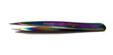 Professional Diamond Tip Eyebrow Tweezers (Rainbow Titanium Finish Pointed Tip Tweezer BT2232RD 4.0)