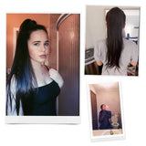 Seelaak 24inch Long Straight Remy Human Hair Ponytail Extension Wrap Around Ponytail Hair Piece with Clips Magic Paste Binding Pony Tail Hairpiece 1B# 100g/set (24inch)