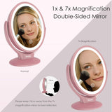 Aesfee LED Lighted Makeup Vanity Mirror Rechargeable,1x/7x Magnification Double Sided 360 Degree Swivel Magnifying Mirror with Dimmable Touch Screen, Portable Tabletop Illuminated Mirrors - Rose Gold