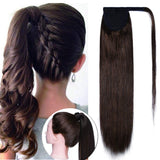 SEGO Ponytail Extension Human Hair Pony Tails Hair Extensions Wrap Around Ponytail Hair Extensions 100% Real Remy Hair With Magic Paste Long Straight For Women Medium Brown #04 18 Inch 90g