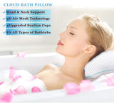 Non Slip Bath Pillow, Luxury Spa Bathtub Head & Neck Rest Support, Permeable Quick Drying Air Mesh Tub Pillow with 4 Large Suction Cups, Whirlpool, Jacuzzi & Standard Tubs, Soft and Relaxing