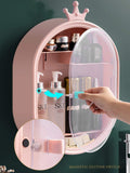 Ihuiniya Cosmetic Organizer for Bathroom,No Drilling Wall Mount Makeup Organizer,Dustproof & Waterproof Makeup Storage Box Display Cases (Pink)