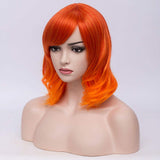 BERON Women's Short Orange Wavy Bob Wig Curly Wig with Fringe Bangs Halloween Cosplay Wig Daily Use Synthetic Wigs (Ombre Orange)