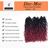 Dec-Mec 6 Packs Gypsy Goddess Faux locs Crochet Hair 18 Inch 3 Tone Ombre Curly Wavy Twist Braiding Hair Extensions 24 Strands/Pack African Roots (18 Inch, T99J/Bug)