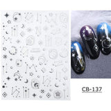 Lookathot 8Sheets Self-ahesive 3D Design Nail Art Stickers Decals Gold Silver Metallic Studs Moon Stars Geometry Pattern Manicure DIY Decoration Tools (Silver(8Sheets))