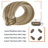 18In Clip In Hair Extensions Ash Blonde with Bleach Blonde 8A Grade Long Straight Smooth Human Hair Double Weft 100% Real Remy Hair Extension Full Head 70g7PCS(18In#18p613)