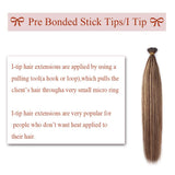 22 Inches I Tip Remy Human Hair Extensions 100 Strands/Pack Pre Bonded Keratin Stick In Hair Extensions Cold Fusion Hair Piece Long Straight For Women #4P27 Medium Brown&Dark Blonde 22'' 50g