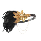 1920s Vintage Flapper Headband Great Gatsby 20s Showgirl Roaring Peacock Headpiece Sequins Black and Gold