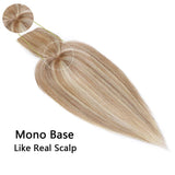 100% Real Human Hair Topper with Bangs Mono Base Crown Topper Hair Piece Clip in on Hair Toppers for Women with Hair Loss Thinning Grey Hair 10 Inch 12P613# Golden Brown&Bleach Blonde