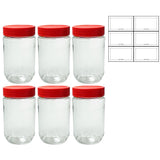 17 oz Empty Peanut Butter, Nut Butter Spread Container Jars with Red Ribbed Foil Lined Lids - 6 pack