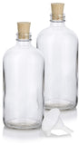 16 oz Clear Glass Boston Round Bottle with Cork Stopper Closure (2 Pack) + Funnel
