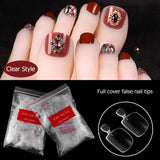 500pcs Foot False Nails Full Cover Coffin Acrylic Style Artificial Fake Nail Art Tips UV Gel Beauty Tools(Clear)