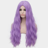 BERON Long Curly Purple Wig for Women Center Part Rose Net Girl's Halloween Cosplay Party Costume Beach Wave Wig (Light Purple)