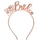 Rose Gold Bridal Party Headband Tiara Gift Set - 1 Bride & Set of 2 Rose Gold Floral Bride Squad Headbands - Bridal Shower, Bachelorette Party Accessories