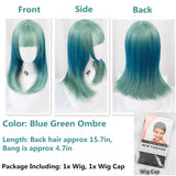aiyaya Long Mixed Color Wigs Bangs - Natural Synthetic Hair Lolita Wig with Wig Cap for Women Cosplay and Daily Wear (Blue Green Ombre)