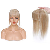 100% Real Human Hair Topper with Bangs Mono Base Crown Topper Hair Piece Clip in on Hair Toppers for Women with Hair Loss Thinning Grey Hair 10 Inch 18P613# Ash Blonde&Bleach Blonde