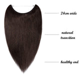 16-22inch Hidden Wire Hair Extensions Human Hair Crown in Hairpiece Secret Translucent Fish Line without Clip Miracle Headband - 22" Dark Brown 2#