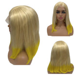 Ombre Blonde Wigs Lace Front Wig Glueless Human Hair 12inch Straight Short Bob Wigs Pre Plucked 150% Density 13x4 Middle Part Bleached Knots 2 Blonde to Yellow Hair Ends for Women #613/yellow