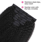 Seelaak 100% Human Hair Kinky Straight Clip in Hair Extensions Remy Human Hair Kinky Straight Clip Ins Human Hair Natural Black Color 8pcs 130g/set 20 Inches