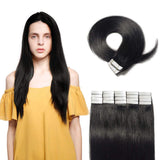 100g Tape in Hair Extensions Dark Brown 40 Pieces Rooted Tape on 100% Remy Human Hair for Fahshion 12''-24'' Double Side Tape Seamless Skin Weft 40pcs Long Straight Silky (18 inch,#1 Jet Black)