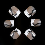 ArtPlus Preglued 24pcs x 4 (4-Pack) Symmetrical Swirling Beauty French Manicure Elegant 58089 False Nails Medium and Short with Adhesive Press on Fake Nails