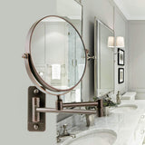 Ovente Wall Mounted Vanity Makeup Mirror 9 Inch with 10X Magnification and Extendable Arm, Double-Sided with 360 Degree Swivel Mechanism and Zero Distortion, Antique Bronze (MNLFW90ABZ1X10X)