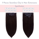 Maxfull Seamless Clip In Remy Hair Extensions Brown with Water-Droplet Clips, Ultra-Invisible Clip On Hair Extensions, 7pcs, 14inch, 110g