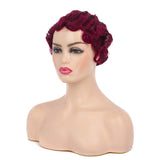 Baruisi Short Curly Nuna Wigs Pixie Wigs for Women Synthetic Finger Wave Hair Wig,Wine Red